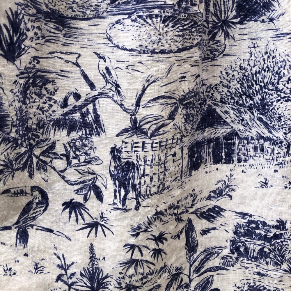 Joie 100% Linen Tropical Toile Midi Skirt Size XL Pockets Blue White Beach - Picture 8 of 15